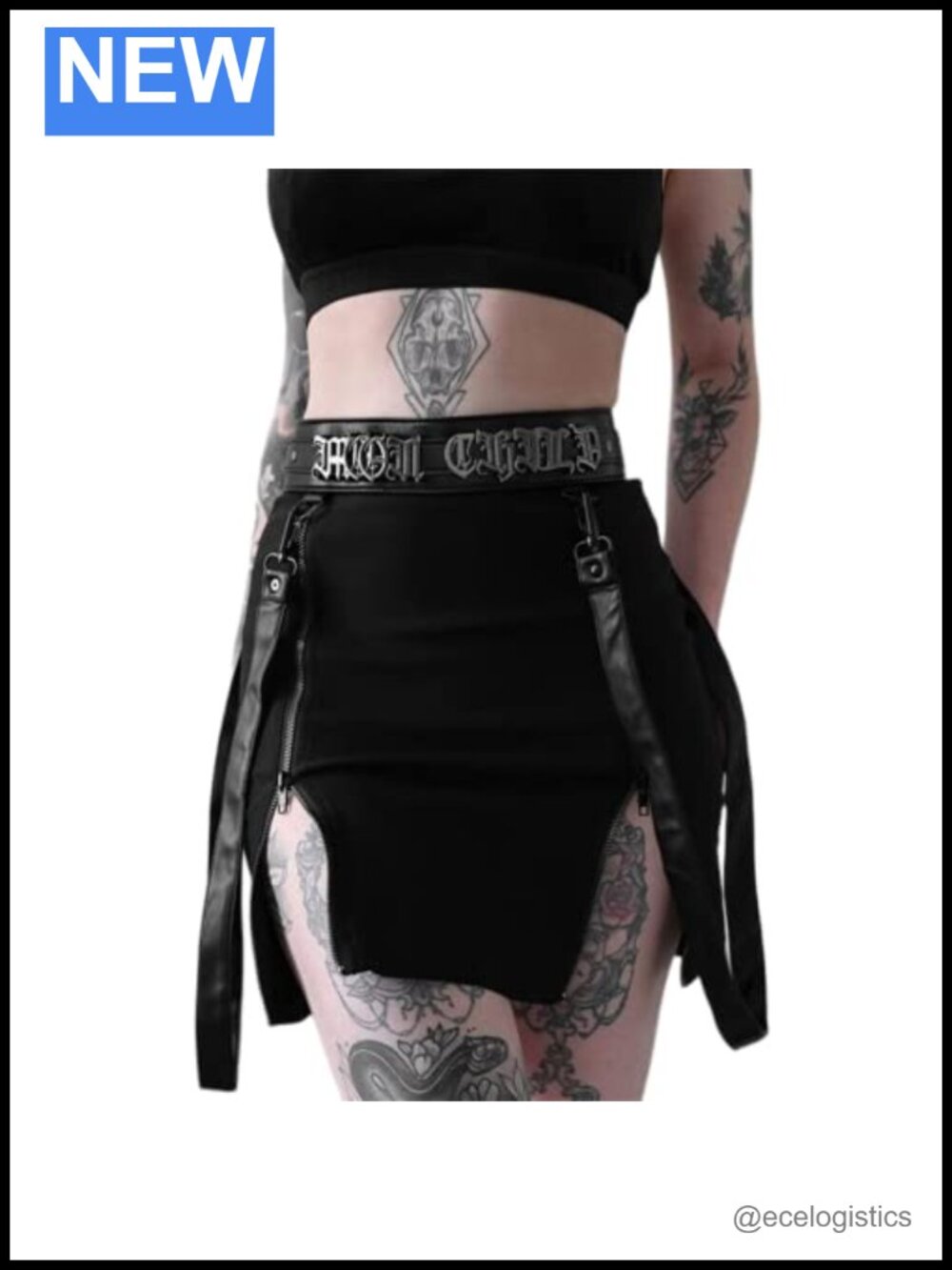 Goth Punk High Waisted Bodycon Mini Pencil Skirt with Double Split